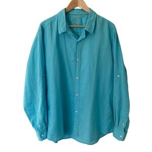 Vroom & Dreesmann Linen Blend Shirt Mens XXL Blue Button Down Casual Coastal EUC